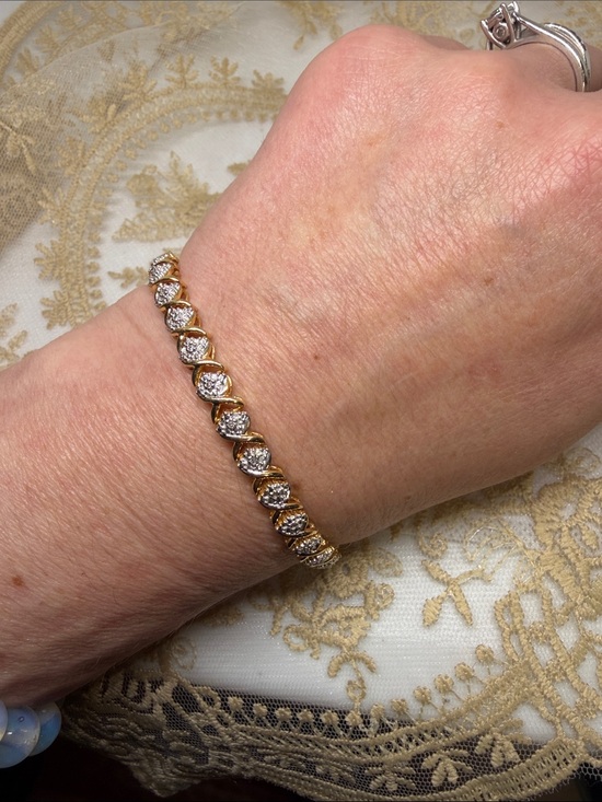 925 Sterling Silver Jewelry - Vintage Estate Marquise Diamond Tennis Bracelet Gold-Finished 925 Sterling
